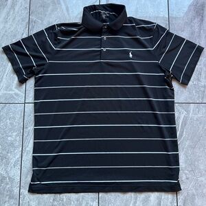 Polo Ralph Lauren Mens Performance Black/White Stipe Short Sleeve Polo Shirt L